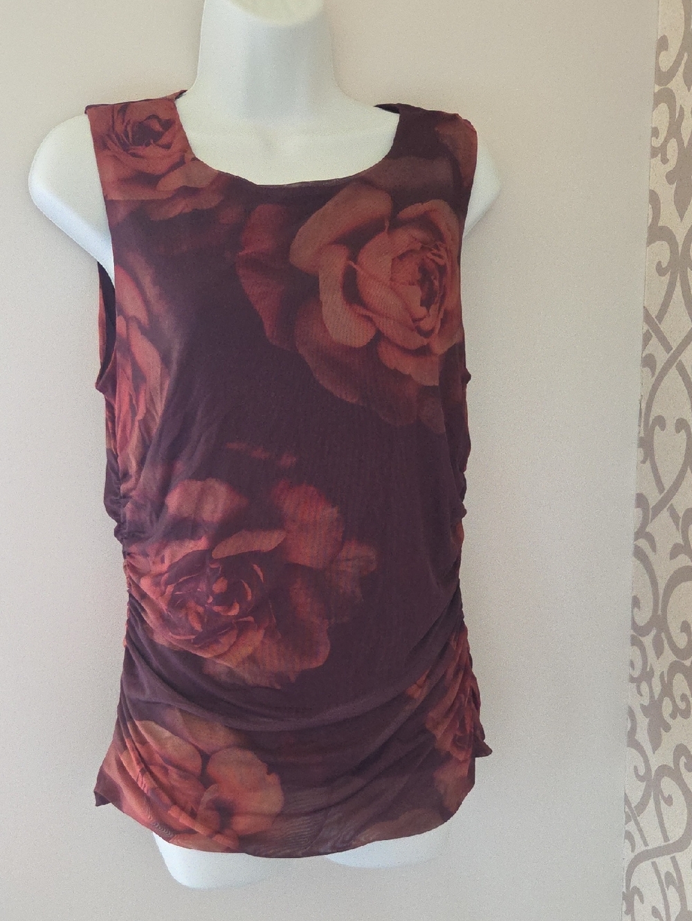 Sleeveless Floral Tank Top - Burgundy Rose Print